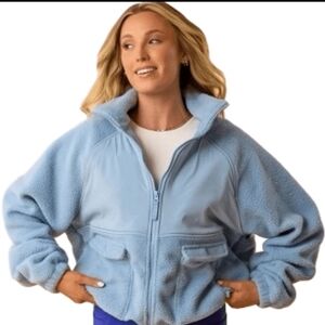 Blogilates Bonfire Fleece Jacket Light Blue Athleisure Activewear Oversized